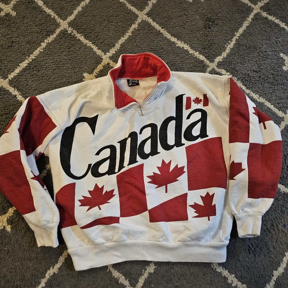 Edhar Canada Spell Out Graphic Canada Flag Pullover Sweatshirt Mens Small